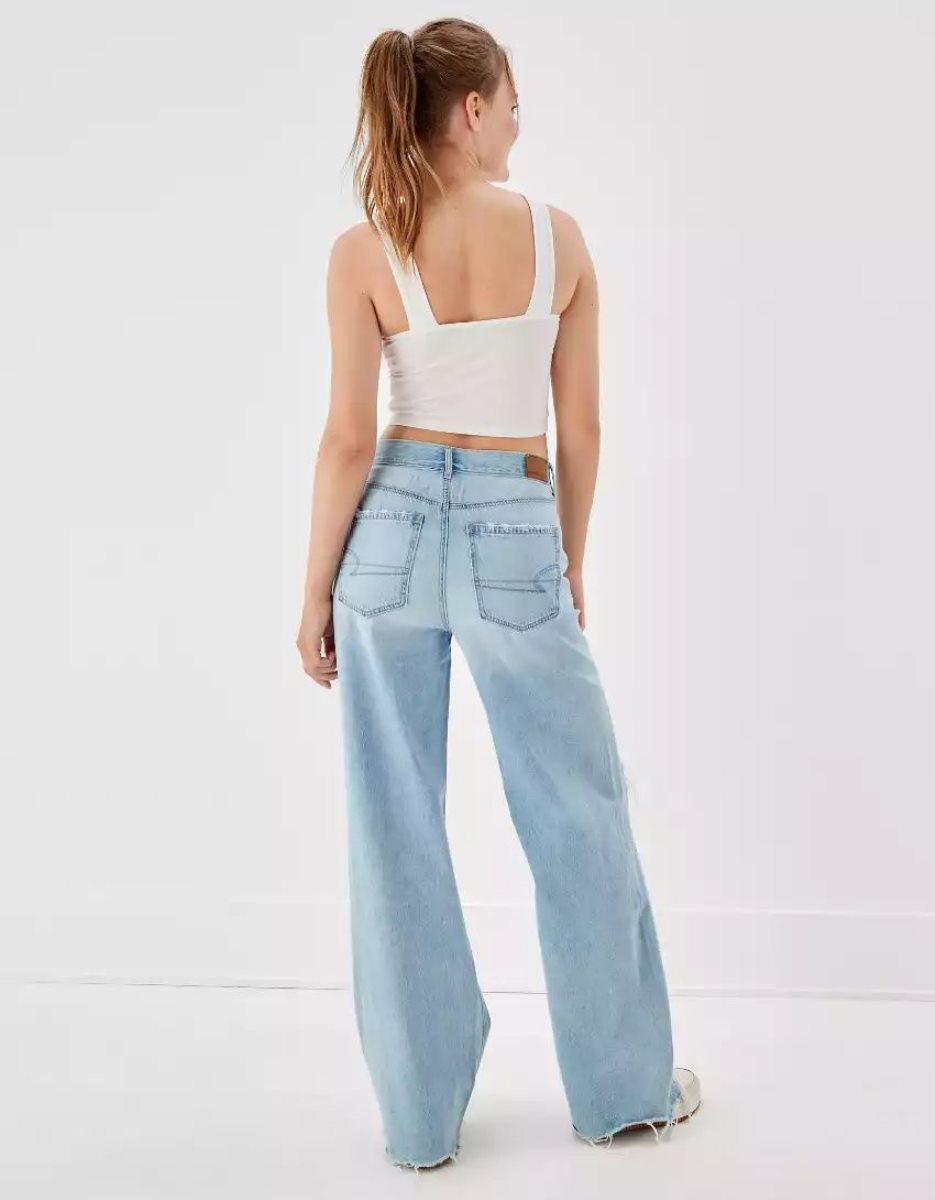 Jean American Eagle AE Ripped Super High-Waisted Baggy Larges-Leg Lavage Clair Femme | AEV-40948192